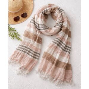 COACH 100% Cotton Scarf Wrap Multicolor Pastel Lightweight Fringe Luxury 29x82"